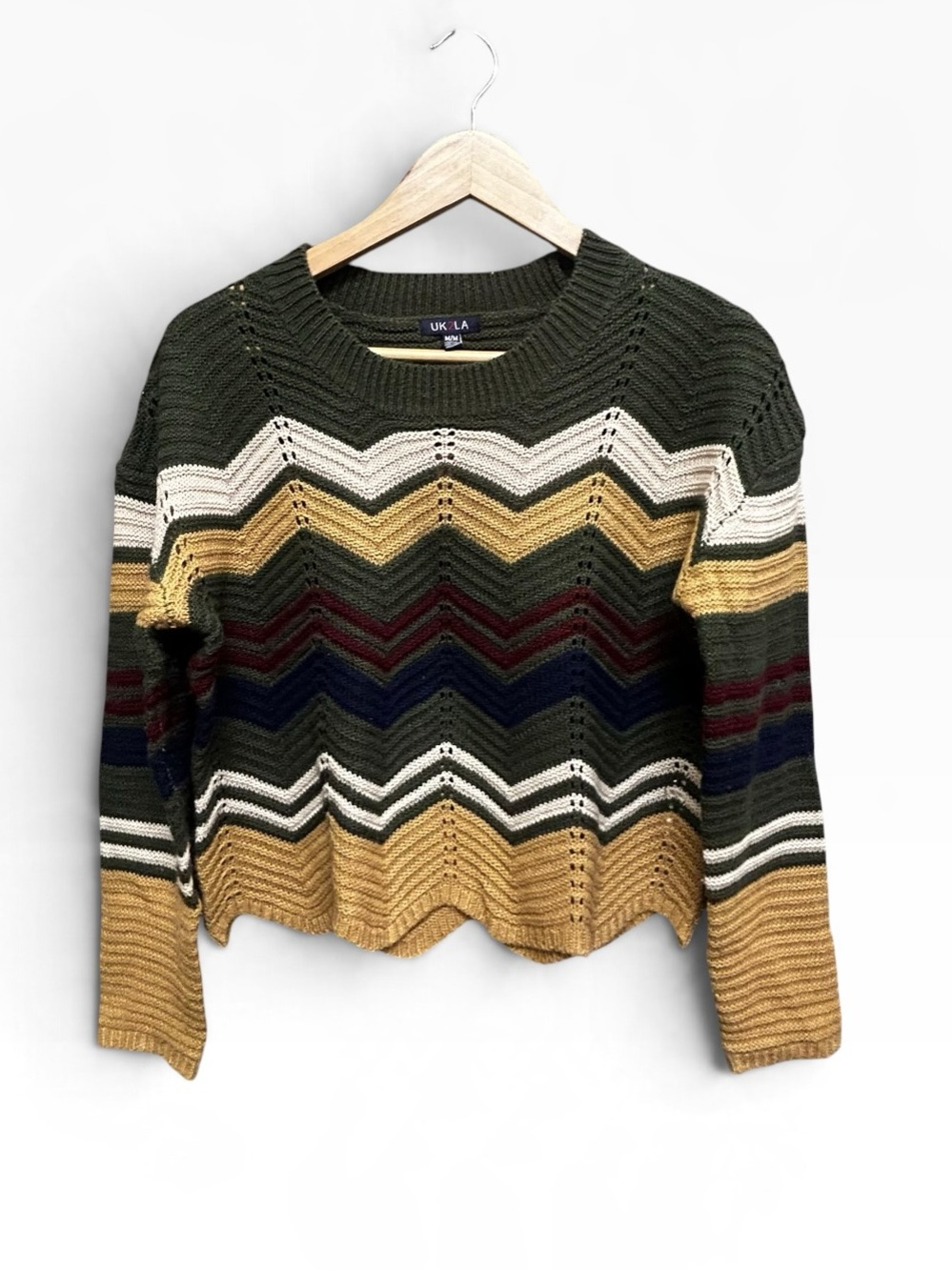 UK2LA Multicolor Afghan Chevron Pattern Long Sleeve Knit Top Size M